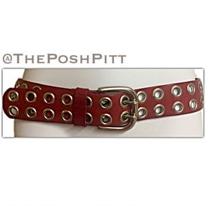 Express Genuine Leather Red w/ Silver Cutouts Belt